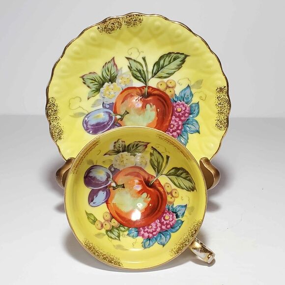 Fruit Teacup and Saucer Vintage Yellow Vintage - Picture 4 of 10